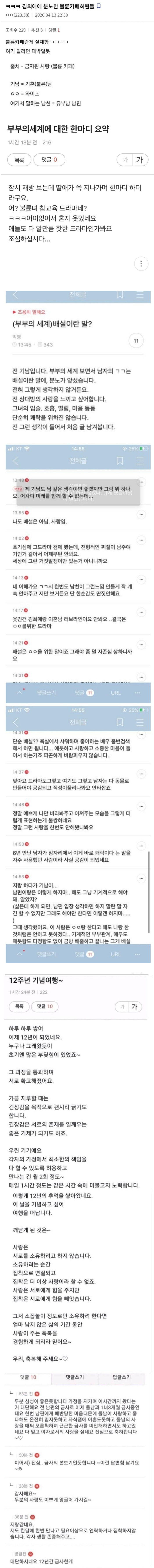 드라마 부부의 세계를 본 불륜카페 반응
