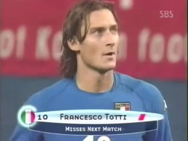 2002 월드컵 한국 vs 이탈리아 토티 퇴장 장면과 축구인들 의견